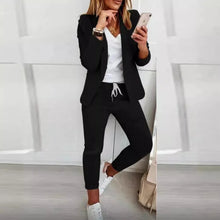 Load image into Gallery viewer, Europe and America new women&#39;s solid color temperament jacket straight tube casual commuting pants suit set
