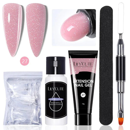 15ml Extension Gel Nail Polish Set Quick Nail Prolong With Extend Mold Nail Tips Acrylic Solution Manicure Tools Kit - Shop & Buy