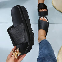 Load image into Gallery viewer, Black PU Leather Platform Slippers Women Plus Size 43 Thick Soled Sandals Woman Summer Non-slip Slides Shoes Female
