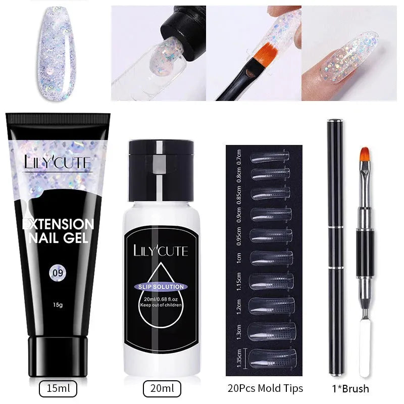 15ml Quick Extension Gel Nail Polish Kit White Nude Pink Acrylic Crystal UV Construction All For Manicure Nail Gel Set - Shop & Buy