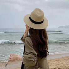 Load image into Gallery viewer, Large Size New Natural Panama Straw Hat Summer Men Women Wide Brim Beach UV Protection
