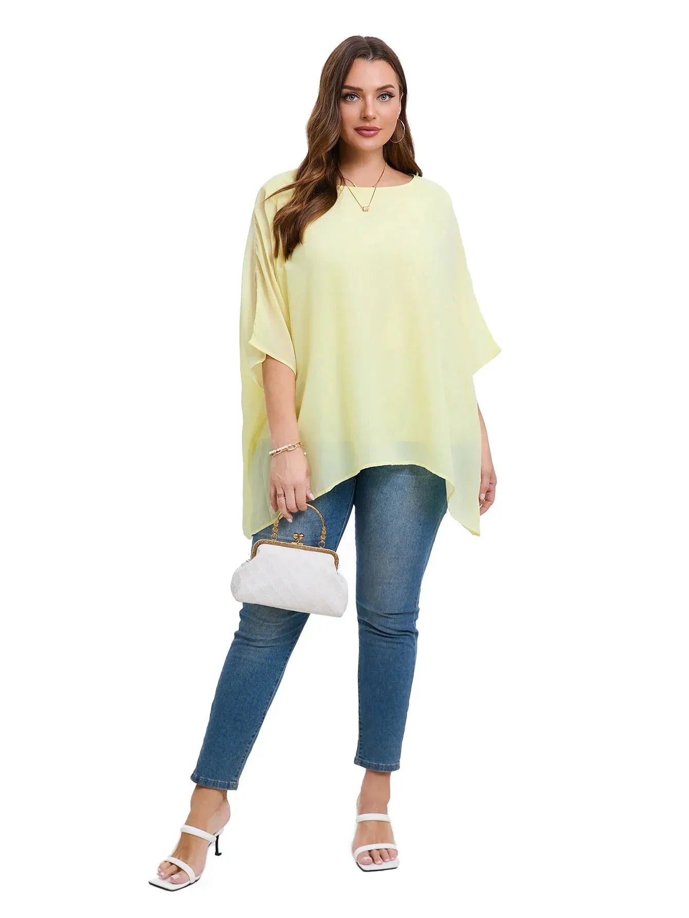 Womens Plus Size Elegant Summer Blouse Batwing Sleeve Oversized Chiffon Blouse Scoop Neck Large Size - Shop & Buy