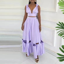 Load image into Gallery viewer, New Temperament Solid Color Club Party Set Sexy Lady V-Neck Strap Top and Long Skirt Suit
