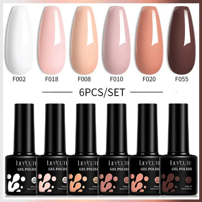 6Pcs/Set Gel Nail Polish Set 7ML Autumn Winter Coffee Color Series Semi Permanent UV Gel Chocolate Nail Art Gel Kit - Shop & Buy