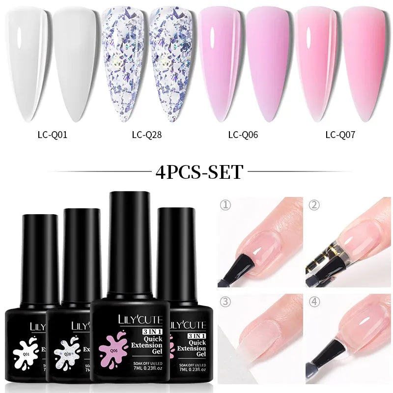 4PCs/Set Nail Extension UV Nail Gels Set Clear Nude Semi-permanent Quick Extension Set Nail Art Acrylic Gel Polish - Shop & Buy