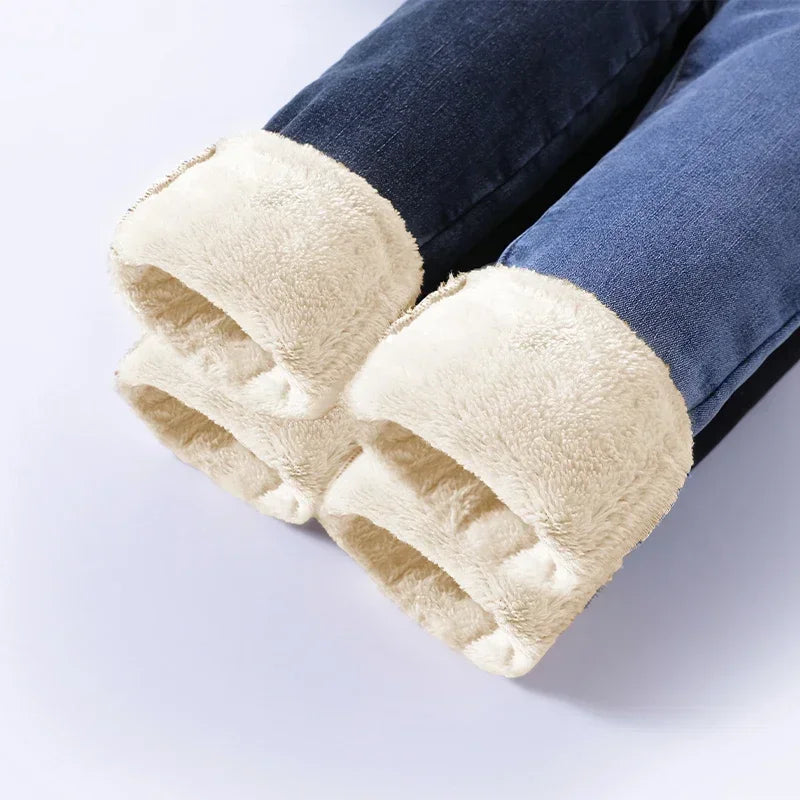 Winter Thick Velvet Women High Waist Skinny Jeans Simple Fleece Warm Slim Fit Stretch Ladies Casual Denim Pencil Pants