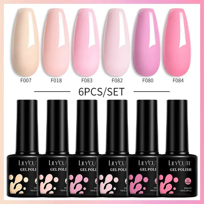 6PCS/SET 7ml Winter Gel Nail Polish Set Jelly Pink Nude Translucent Semi Permanent Soak Off Nail Art Manicure Set - Shop & Buy