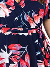 Load image into Gallery viewer, Plus Size Floral Print Cinched Waist Dress, Elegant Short Sleeve Dress For Spring &amp; Summer, Women&#39;s Plus Size Clothing
