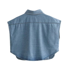 Load image into Gallery viewer, Women Fashion Pockets Cropped Denim Shirts Sexy Sleeveless Button-up Female Blouses Chic Top
