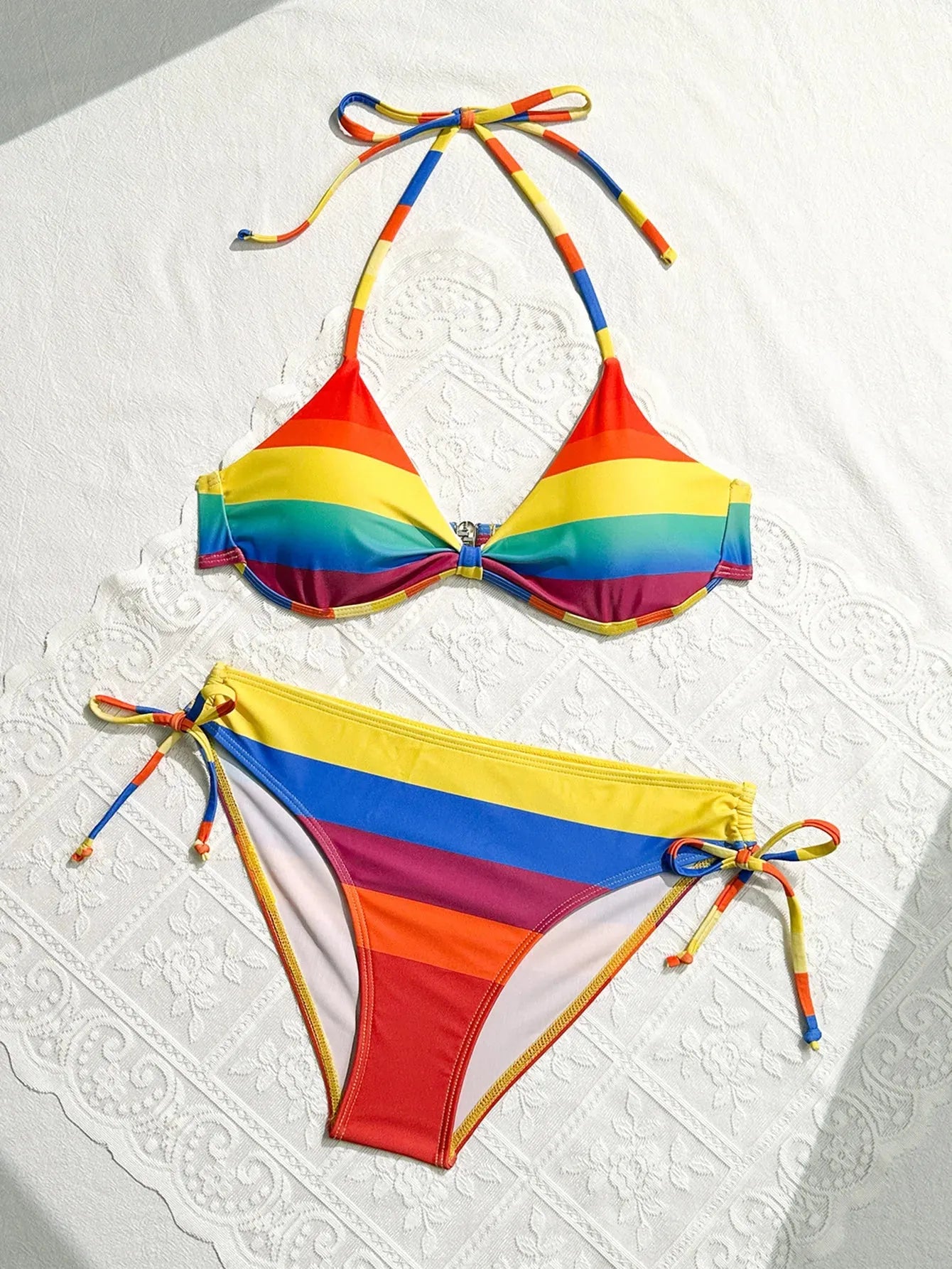 Women's Rainbow Color Bikini Set Sexy Beach Vacation Backless 2 Piece Swimsuit - Shop & Buy