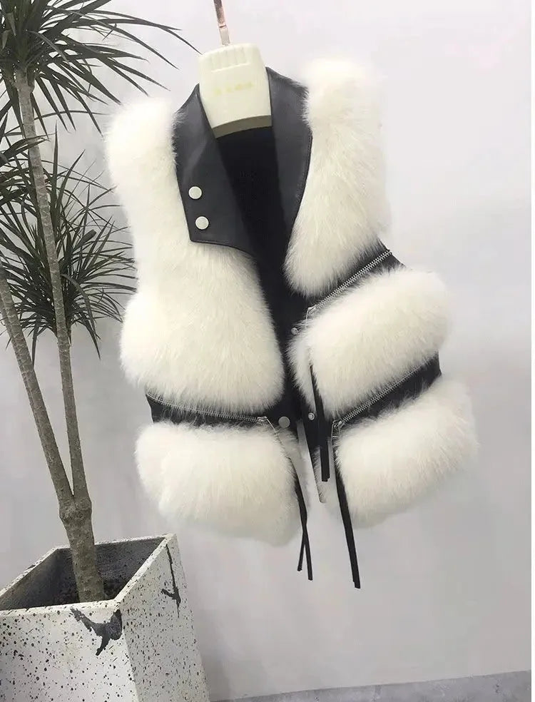 Women's Vest Short Fur Coat Slim Fit Fashion Autumn and Winter Splicing Jacket - Shop & Buy