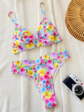 Load image into Gallery viewer, New Yellow Tie Dye Floral Print Bikinis Sets Women Push Up Bra Two Piece Swimsuit
