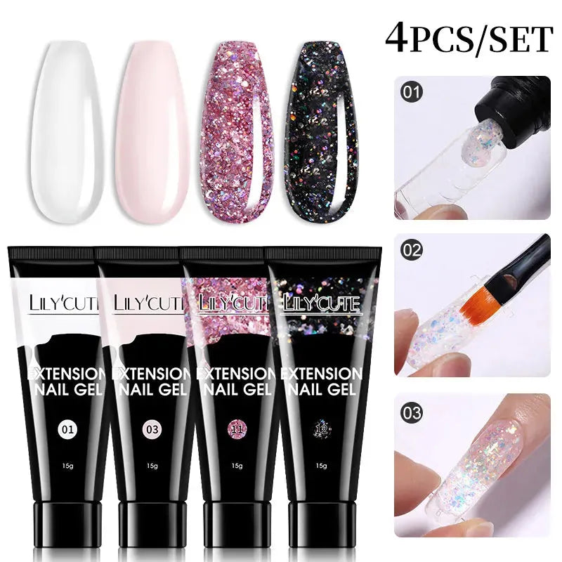 4PCs/Set Nail Extension UV Nail Gels Set Clear Nude Semi-permanent Quick Extension Set Nail Art Acrylic Gel Polish - Shop & Buy