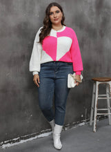 Load image into Gallery viewer, Sexy Patchwork Plus Size Sweater Women Heart O-Neck Large Pullover Lady Loose Oversize Jumper Big Jerseys Curvy Knitwear
