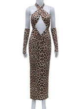 Load image into Gallery viewer, Sexy Club Party Maxi Dresses Women Fashion Leopard Print Halter Hollow Out Slim Sheath Bodycon Dresses
