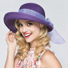 Load image into Gallery viewer, Summer Bow Ribbon Sun Hat Panama Women&#39;s Cap Bonnet Beach Straw Hats
