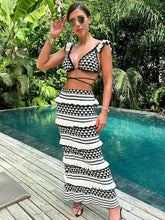 Load image into Gallery viewer, Ladies Striped Knitted Beach Skirt Sets Women Suit Sexy Backless Slim Bohemian Outfits
