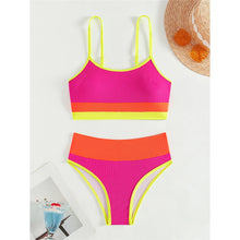 Load image into Gallery viewer, Splicing Ribbed High Cut Female Swimsuit High Waist Bikini Women Swimwear Two-pieces Bikini set Bather Bathing Suit
