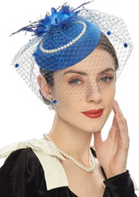 Load image into Gallery viewer, New Elegant Pillbox Hats 20s 50s Vintage Pearl Fascinators Hat for Women with Feather Mesh
