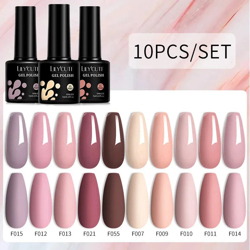 10PCS/Set Gel Nail Polish Brown Earth Coffee Color Series Gel Semi Permanent UV LED Gel Nail Art Soak Off Nail Gel Set - Shop & Buy