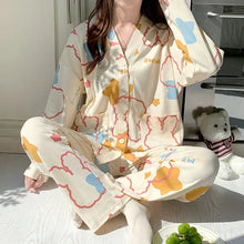 Load image into Gallery viewer, Japanese Kimono Autumn Winter Women Pajamas Sets Faux Cotton Long Sleeves Homesuits
