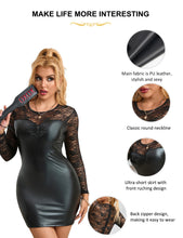 Load image into Gallery viewer, Black Erotic baby doll Women Faux Leather Nightgowns Lace Evening Dresses Vestidos Plus Size Dresses Latex Sexy Outfits Lingerie
