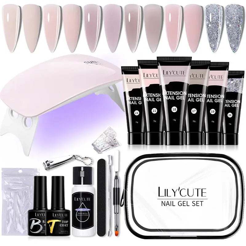 15ML Manicure Set Quick Nail Extension Gel With 6W UV Lamp Dryer Finger Extend Mold Slip Solution Nail Art Tools Kit - Shop & Buy