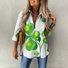 Load image into Gallery viewer, Spring Women&#39;s Blouse Long Sleeves Lucky Clover Printed Fashion Casual Button Down Shirts
