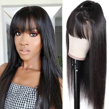 Load image into Gallery viewer, Straight Human Hair Wigs With Bangs For Women 10A Remy Virgin Hair None Lace Wig Glueless Indian  Full Machine Made Wigs
