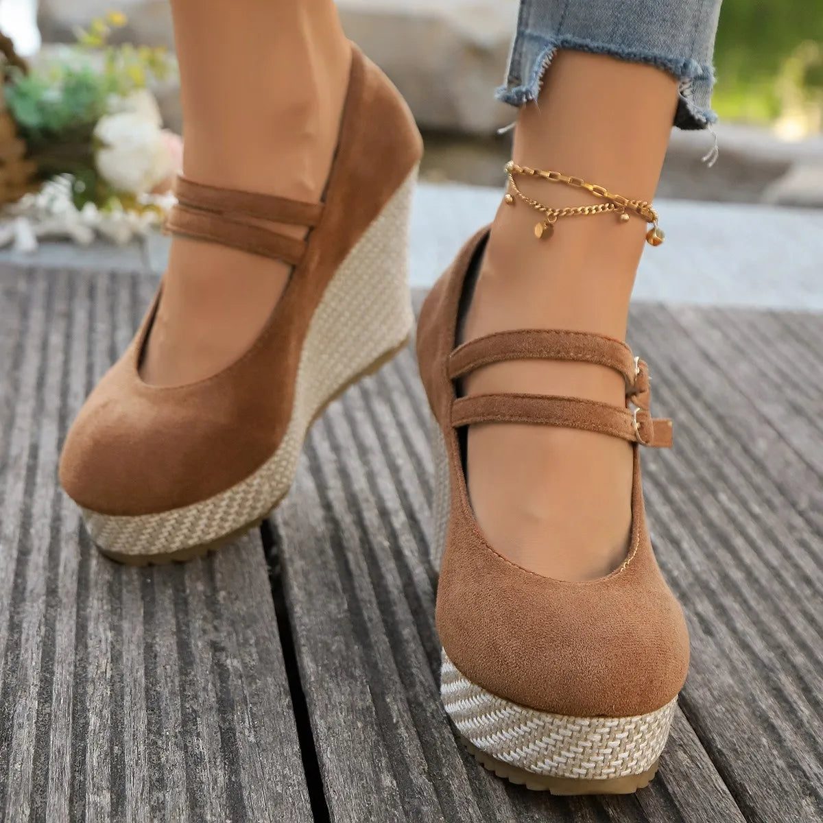 Elegant Women's Wedge Heel Pumps Fashion Double Buckle Super High Heels Shoes Woman Lightweight Thick Platform Pumps Plus Size