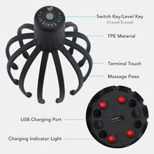 Load image into Gallery viewer, Electric Octopus Claw Scalp Massager Stress Relief Therapeutic Head Scratcher Stress Relief and Hair Stimulation Hands-Free USB
