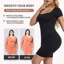 Load image into Gallery viewer, Seamless Shapewear Control Slips for Under Dresses Women Short Sleeve Square Neck Body Shaper Tummy Control
