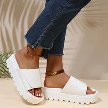 Load image into Gallery viewer, Black PU Leather Platform Slippers Women Plus Size 43 Thick Soled Sandals Woman Summer Non-slip Slides Shoes Female
