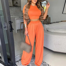 Load image into Gallery viewer, Summer Women Two Piece Sets Elegant Print Office Lady Outfits Elegant O Neck Short Sleeve Shirt Pullover + Wide Leg Pants Suits
