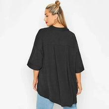 Load image into Gallery viewer, Plus Size V-neck Spring Autumn Elegant Hi Low Blouse Women Loose 3/4 Sleeve Black Tunic Tops Large Size
