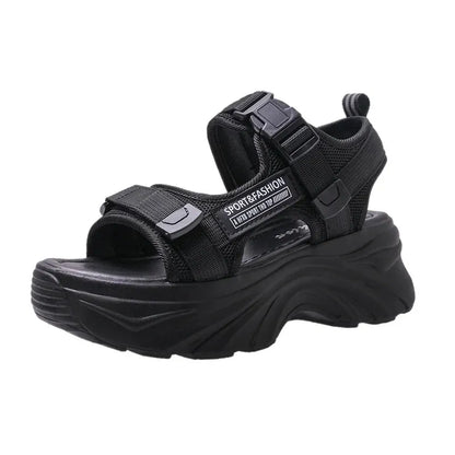 Women's Black Chunky Sandals Summer Fashion Platform Walking Shoes Woman Thick Bottom Non Slip Beach Sandals - Shop & Buy