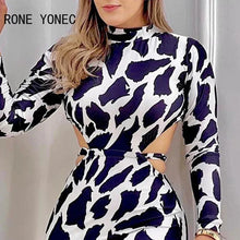 Load image into Gallery viewer, Women Sexy Elegant Turtleneck Long Sleeves Leopard Pattern Midriff Bodycon Mini Sexy Party Dresses
