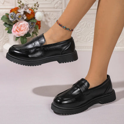 Solid Color PU Leather Flat Loafers Women Comfortable Soft Sole Slip On Shoes Woman Lightweight Casual Shallow Mouth Black Flats