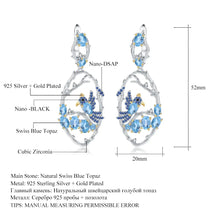 Load image into Gallery viewer, 7.13Ct Natural Swiss Blue Topaz Earrings Fine Jewelry 925 Sterling Silver Handmade Bird Drop Earrings for Women
