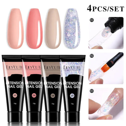 4PCs/Set Nail Extension UV Nail Gels Set Clear Nude Semi-permanent Quick Extension Set Nail Art Acrylic Gel Polish - Shop & Buy