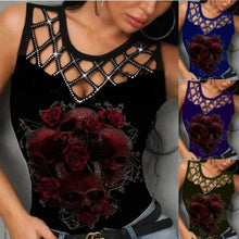 Load image into Gallery viewer, Summer New Women&#39;s T-Shirt Camouflage Print Sleeveless Fit Fashion V-Neck Lace Sexy Fashion Casual Women&#39;s Clothing
