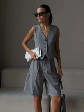 Load image into Gallery viewer, Summer Womem Chic Vest Shorts Suit Two-Piece Set Office Ladies Chic
