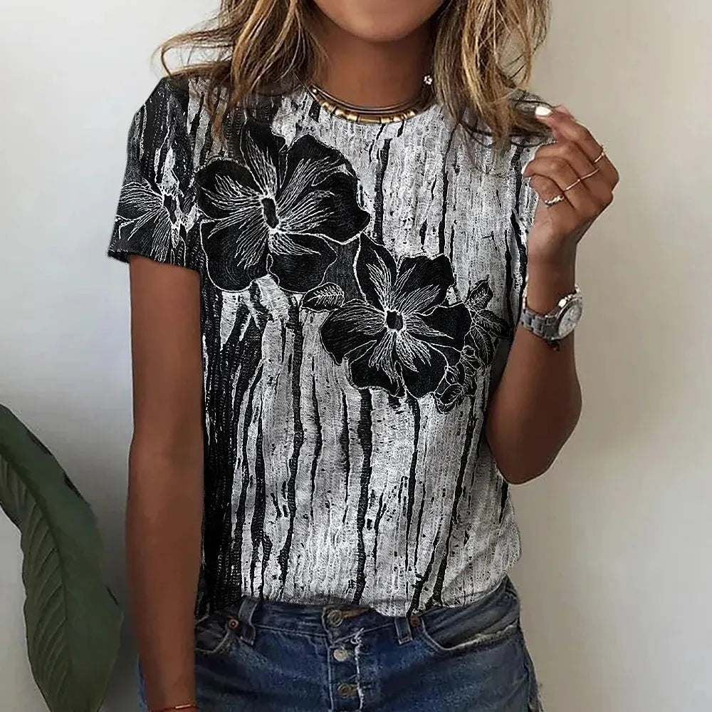 Women's T-shirts Fashion Floral Theme T Shirt Floral Plants Tees Summer Clothing - Shop & Buy