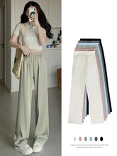 Load image into Gallery viewer, Satin Women&#39;s Wide Trousers Summer Thin Beige Ice Silk Straight Pants Floor-length Baggy Stacked Pants
