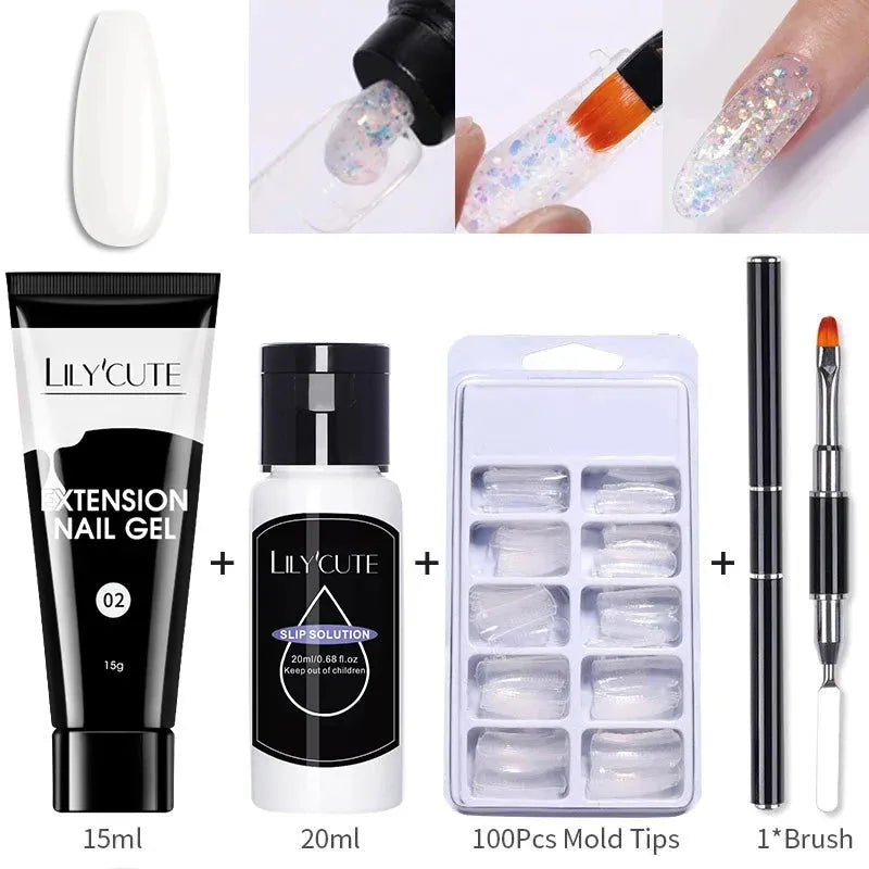 15ml Quick Extension Gel Nail Polish Kit White Nude Pink Acrylic Crystal UV Construction All For Manicure Nail Gel Set - Shop & Buy