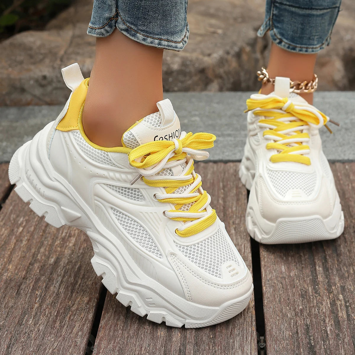 Chunky Platform Sneakers for Women Spring Fashion Thick Sole Vulcanized Shoes Woman Non Slip Breathable Sports Shoes Ladies