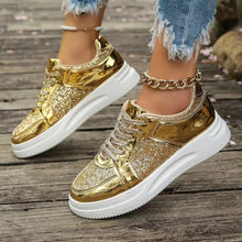 Load image into Gallery viewer, Women&#39;s Gold Sequins Platform Sneakers Autumn Fashion Casual Sports Shoes Thick Bottom Vulcanized Shoes
