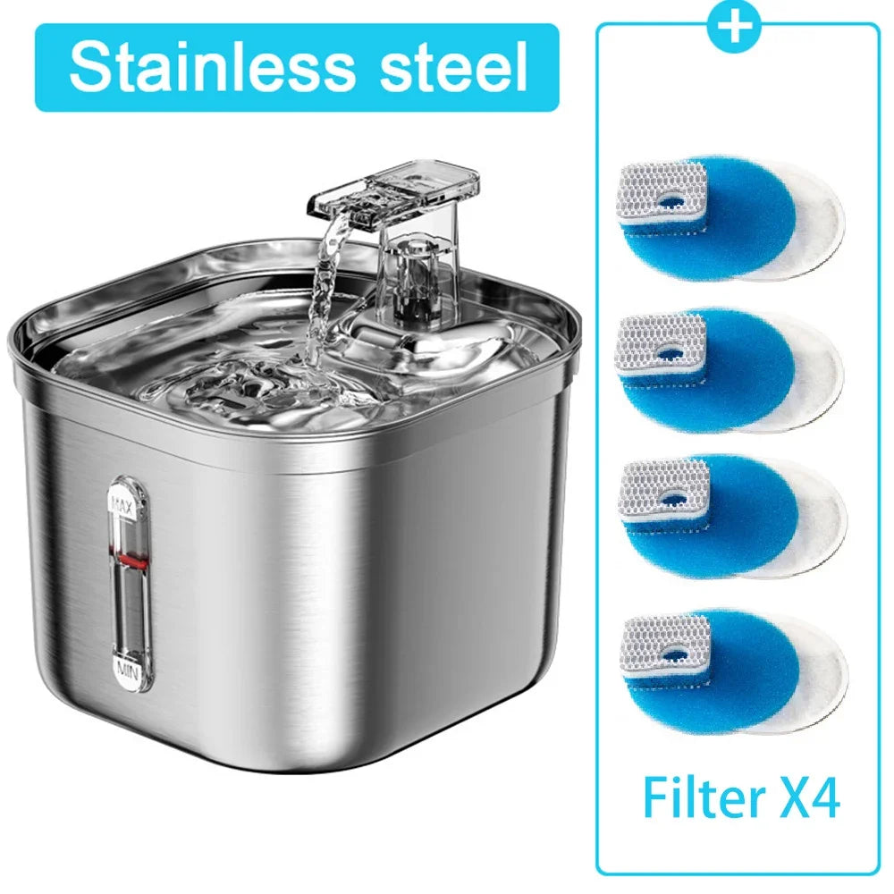 2.2L/73oz Cat Water Fountain Stainless Steel Pet Water Fountain for Cats Inside 1Filters&Ultra-Quiet Pump Dog Pet Water Fountain