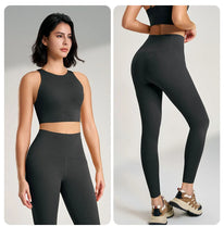 Load image into Gallery viewer, Naked yoga pants set of European and American yoga clothing high-waisted peach to lift the buttocks
