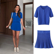 Load image into Gallery viewer, Summer new casual short-sleeved knitted cardigan 6771/024 pleated knitted skirt
